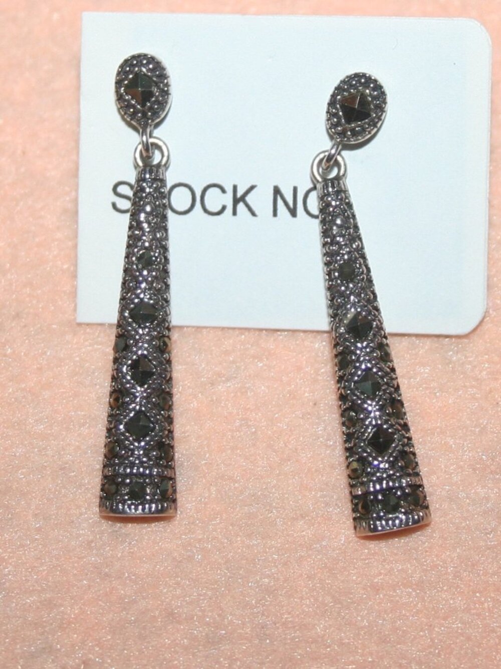 Vtg Marcasite Gemstone Teardrop Dangle Sterling Silver 925 Post Earrings SAS